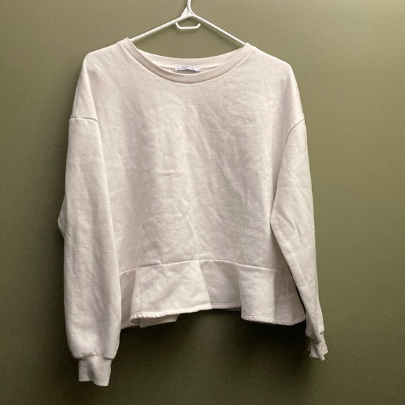 Zara White Crew Neck Crop Sweater - Picture 1 of 5